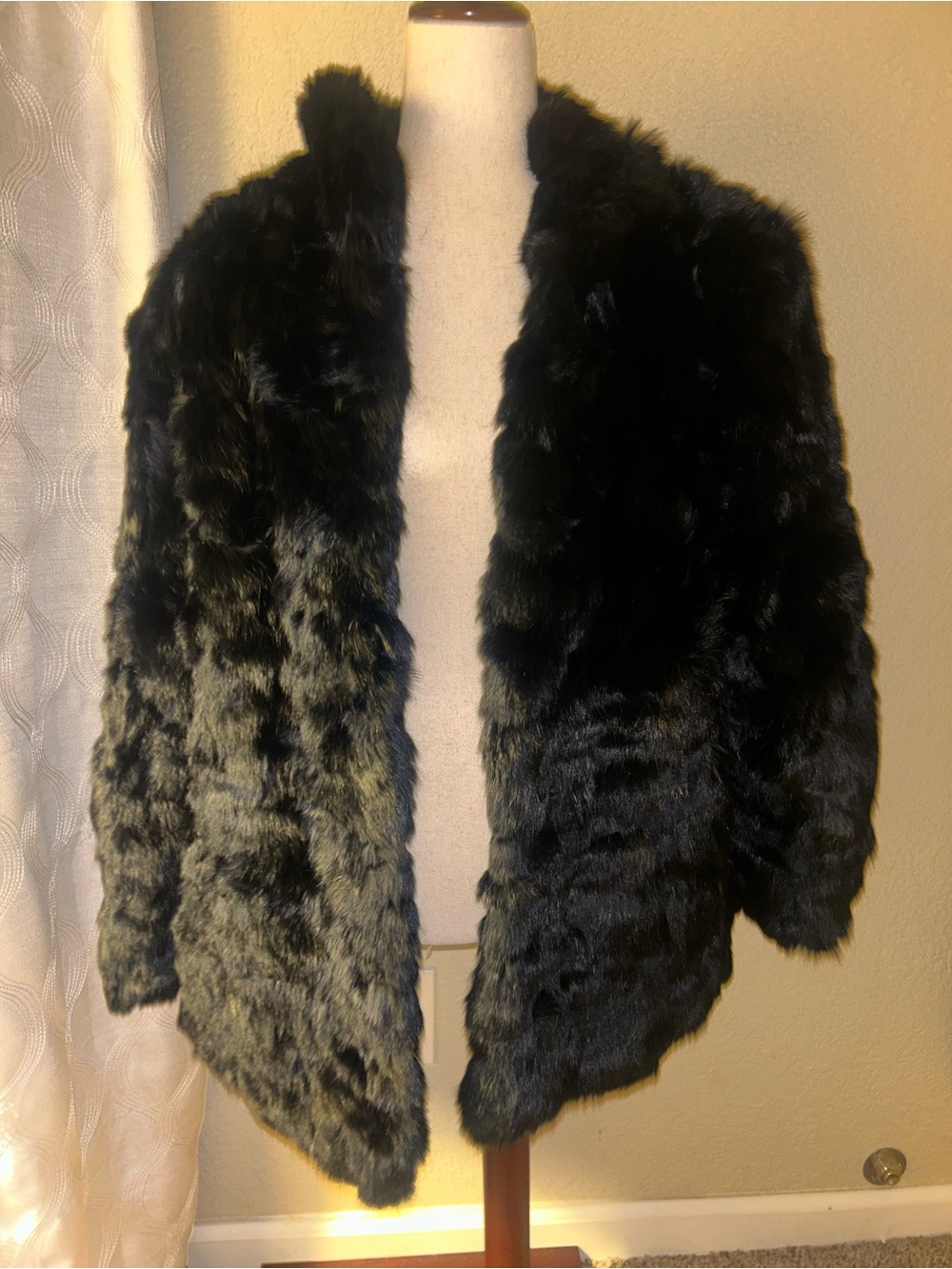 Vintage Black Genuine Rabbit Fur Women's Coat size Large